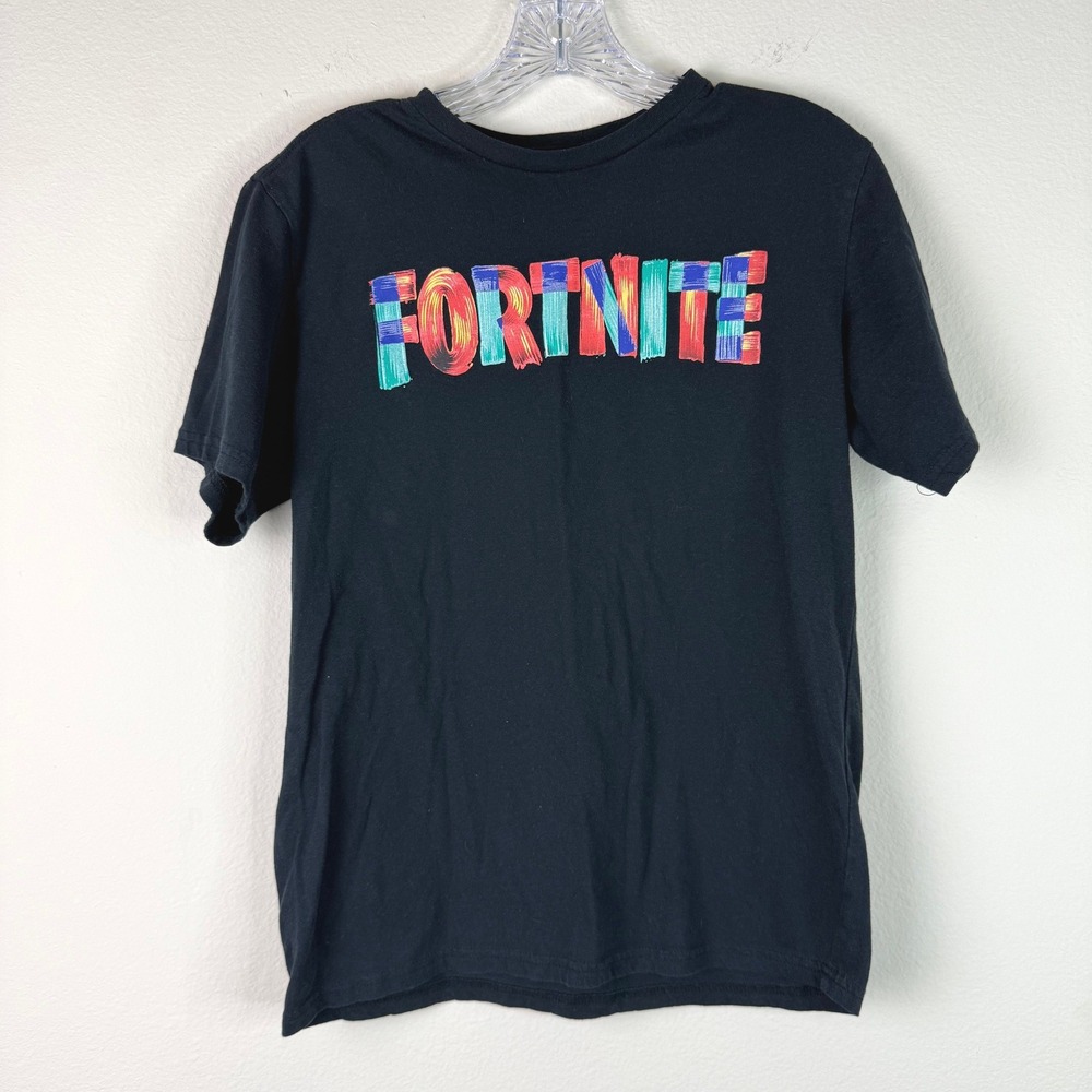 Fortnite T-Shirt Boys XXL 18 Black Graphic Tee Logo Brushstroke Short Sleeve